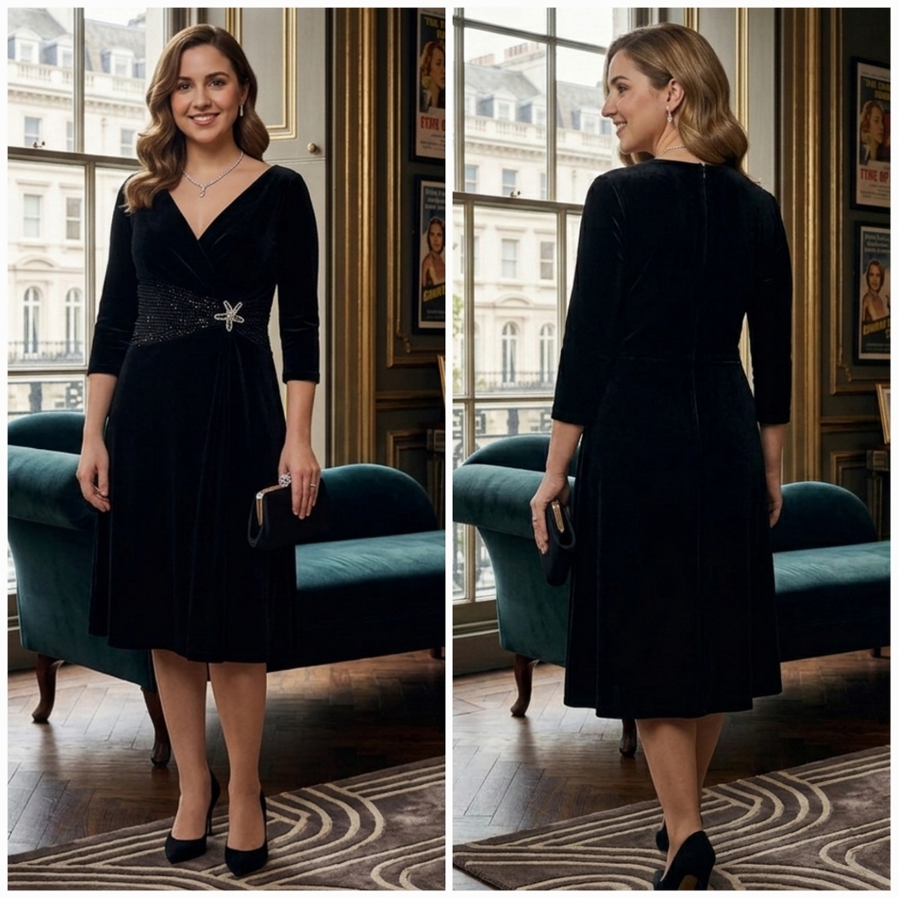 Dalia MacPhee M Old Money Hollywood Glam Whimsigoth Velvet Beaded Midi Dress